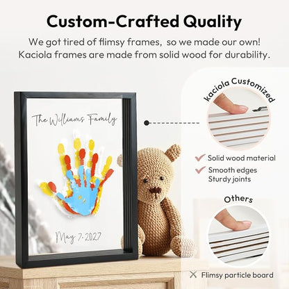 Kaciola Family Handprint Kit, DIY Newborn Keepsake Frame, Baby Hand and Footprint Kit, Unique New Baby Gift for Mothers Day Crafts Anniversary (Black)