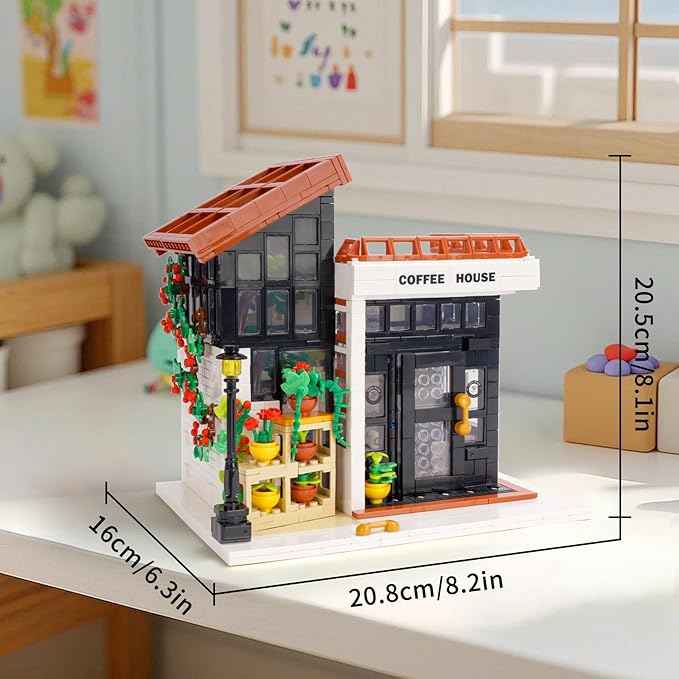 City Coffee House Building Blocks Set, Openable Architecture Model Building Blocks Street View Modern Building Construction Toy, 1512 PCS