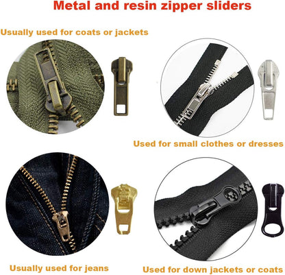 EuTengHao 169Pcs Zipper Repair Kit Zipper Replacement Zipper Pull Rescue Kit with Zipper Install Pliers Tool and Zipper Extension Pulls for Clothing Jackets Purses Luggage Backpacks (Silver and Black)