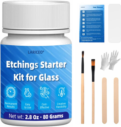2.8 oz Glassware Etching Kit Creates Permanent Etched Patterns, Etch Starter Kit for Glass, Art Mirrors Frosted Tool for Mirrors, Windows, Glass Etching Starter Medium for Intricate Designs