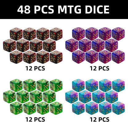 Magic The Gathering Counter Dice Set 48 Pcs D6 MTG Dice Life Counters Tokens Dice for Magic Card Game Accessories with 6 Pcs Drawstring Bags and Dice Tray (Color)