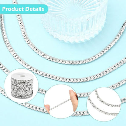 LiQunSweet 16.4 Feet(5m) 304 Stainless Steel Cuban Link Chains with Spools Unifished Cuban Chains for Men Women Unisex Jewelry Making Necklace Bracelet - 4.8x1.4mm
