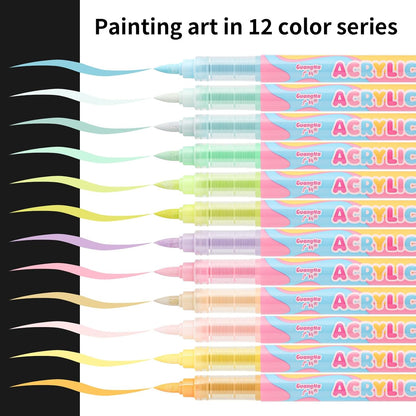 Guangna Acrylic Paint Markers 12 Colors, Skin Tone Series Set with Soft Brush Tip Water Based, Fine Tip Markers for Wood, Canvas, Rock Painting, Glass, Diy Crafts, Fabric Paint