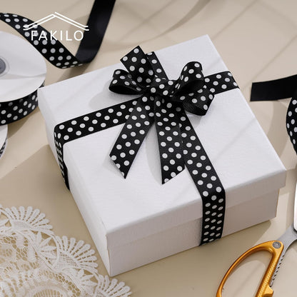 Polka Dot Grosgrain Ribbon 5/8 Inch, 25 Yards Spool Black and White Dot Craft Ribbon for Christmas Gift Wrapping DIY Crafts Hair Bows Wedding Party Decor Sewing and Home Decoration - Crafty Corner