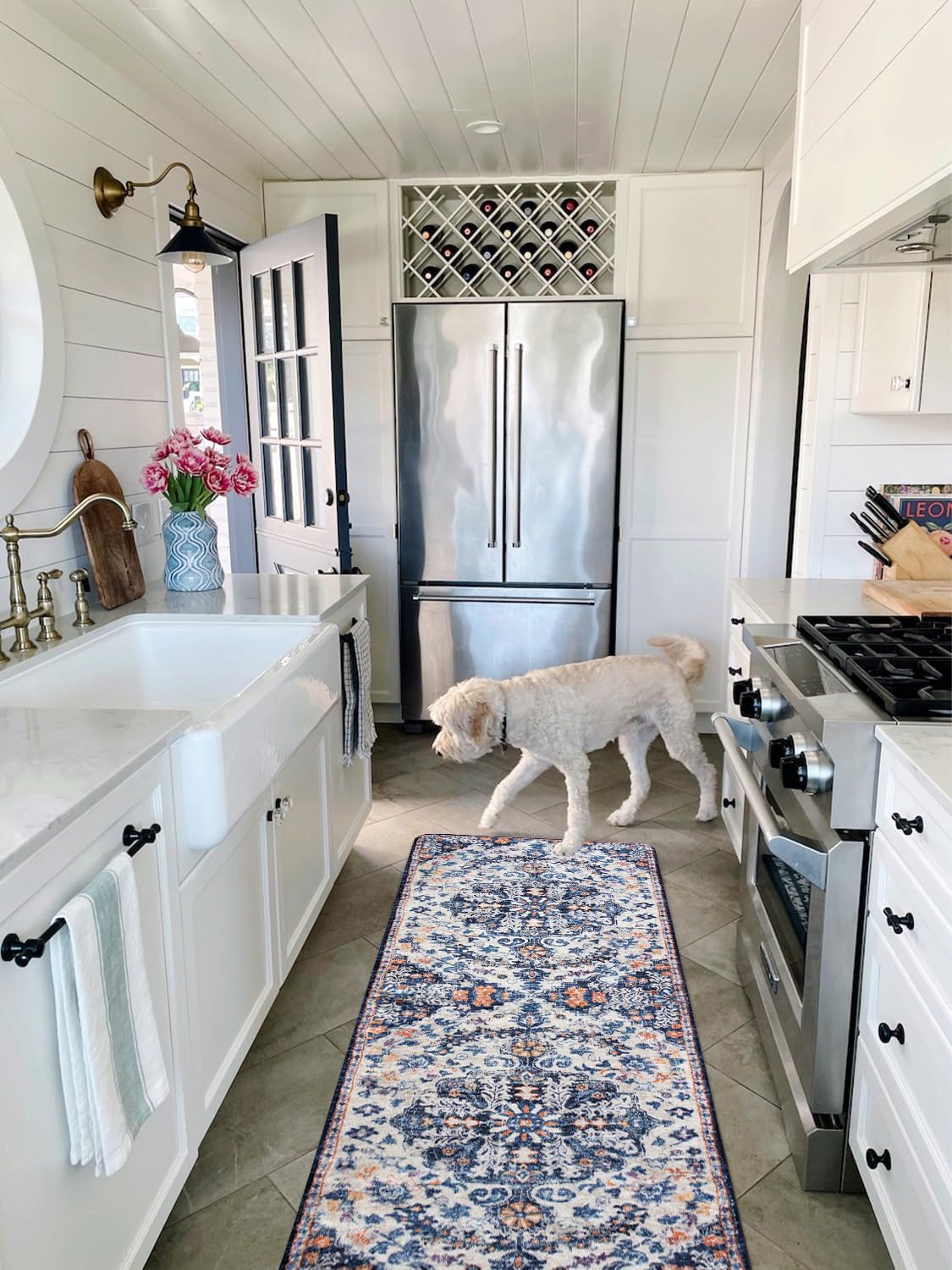 Lahome Washable Runner Rug, 2x5 Bohemian Kitchen Rug Runners Low Pile Bathroom Runner Rugs with Rubber Backing, Printed Throw Carpet Runners for Laundry Room Hallway Bedside, Blue Purple/Multi