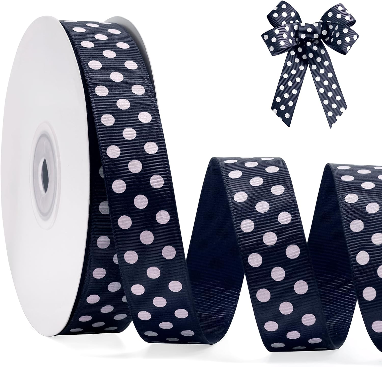 Polka Dot Grosgrain Ribbon 3/4 Inch, 25 Yards Spool Navy Blue and White Dot Craft Ribbon for Christmas Gift Wrapping DIY Crafts Hair Bows Wedding Party Decor Sewing and Home Decoration - Crafty Corner