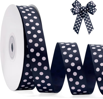 Polka Dot Grosgrain Ribbon 3/4 Inch, 25 Yards Spool Navy Blue and White Dot Craft Ribbon for Christmas Gift Wrapping DIY Crafts Hair Bows Wedding Party Decor Sewing and Home Decoration - Crafty Corner