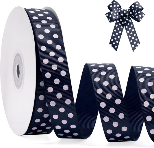 Polka Dot Grosgrain Ribbon 3/4 Inch, 25 Yards Spool Navy Blue and White Dot Craft Ribbon for Christmas Gift Wrapping DIY Crafts Hair Bows Wedding Party Decor Sewing and Home Decoration - Crafty Corner