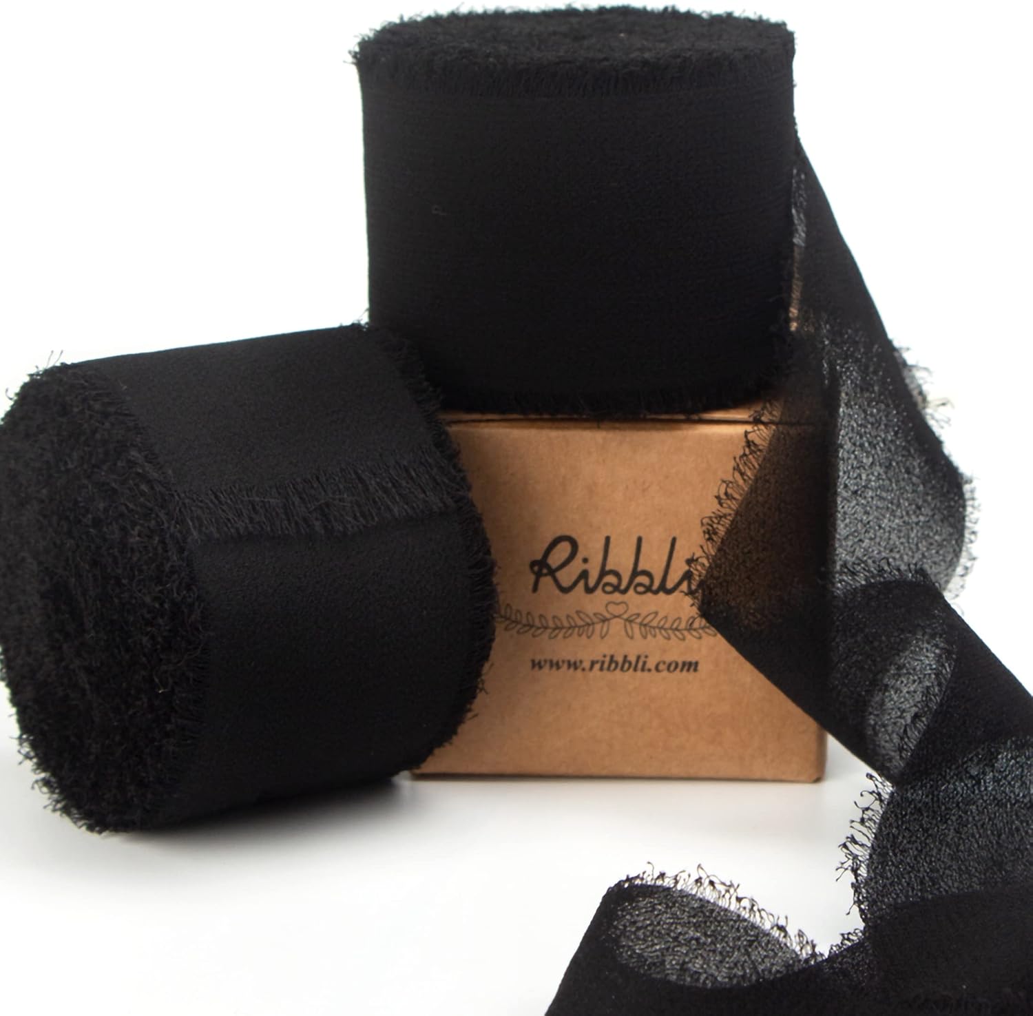 Ribbli Black Chiffon Ribbon 1-1/2 inch x 20 Yard Handmade Fringe Chiffon Silk Ribbon,Black Ribbon for Wedding Invitations, Bridal Bouquets Wrapping, Flower Arrangement Decoration - Crafty Corner