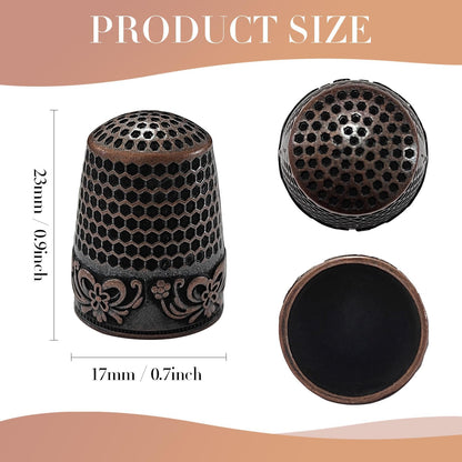 FR 4Pcs Sewing Thimbles, Metal Thimbles for Hand Sewing Finger Protector Knitting Needlework DIY Tools Red Copper