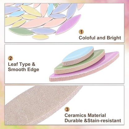 uxcell Ceramic Mosaic Tile, About 200g Teardrop Leaf Tile Mosaic Block for Handicrafts Artwork, Blue/Yellow/Purple/Green/Pink