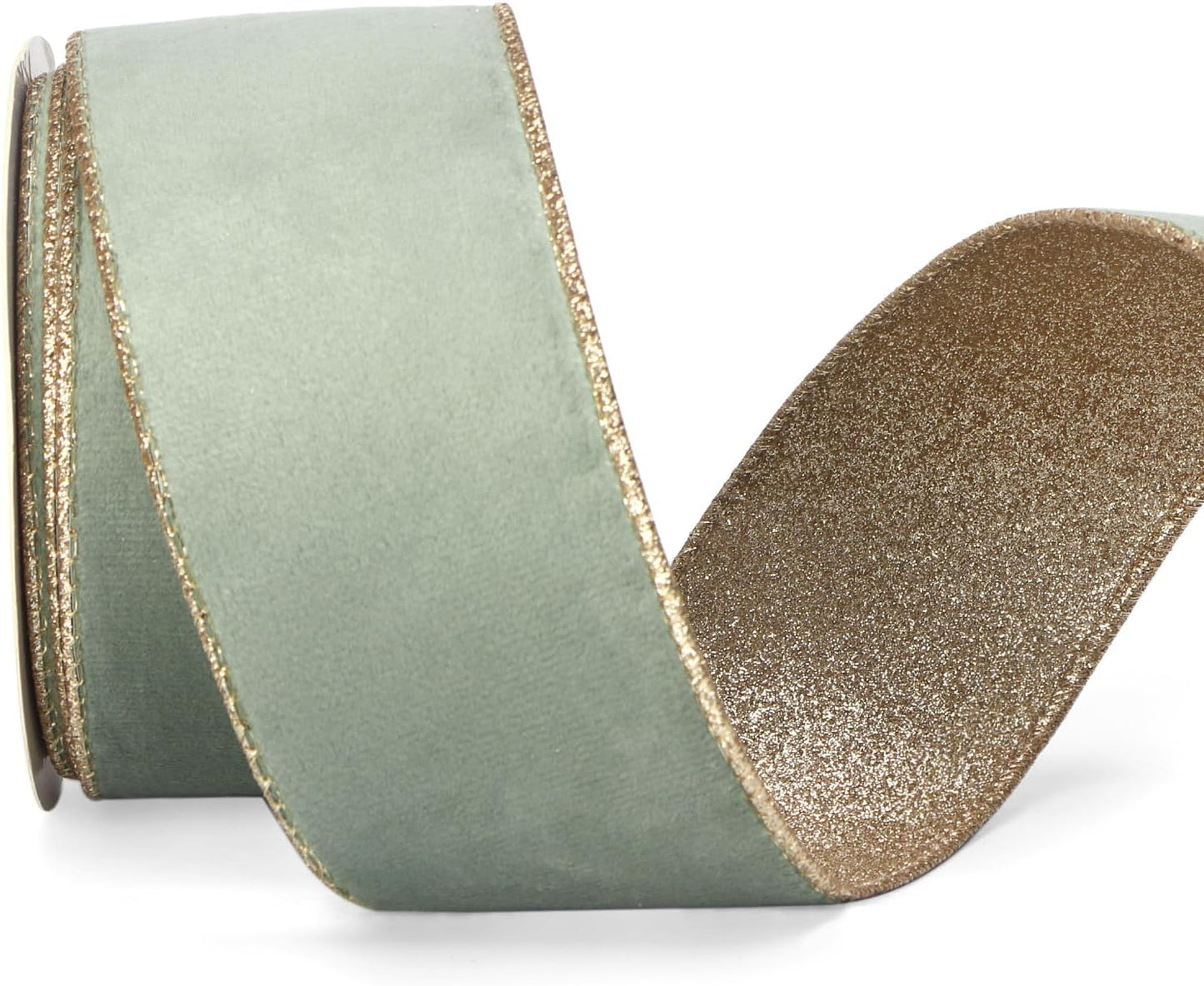 Ribbli Sage Velvet Wired Ribbon 2.5 Inch Sage Velvet with Champagne Glitter Christmas Ribbon for Christmas Tree Decoration Big Bow Gift Wrapping Crafts Wreaths Supplies- 10 Yards - Crafty Corner