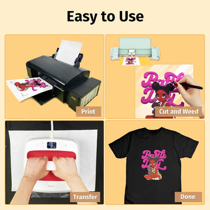 TransOurDream Tru-PHTV Printable Heat Transfer Vinyl for T Shirts (10 Sheets, 8.5x11) Full-Color Iron on Vinyl for Inkjet Printer Easy to Cut & Weed DIY Design