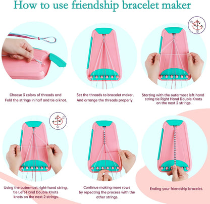 Friendship Bracelet Making Kit for Girls, Arts and Crafts Bracelets String Maker Kit for Kids Ages 8-12 Christmas Birthday Gifts (Pink with Green)