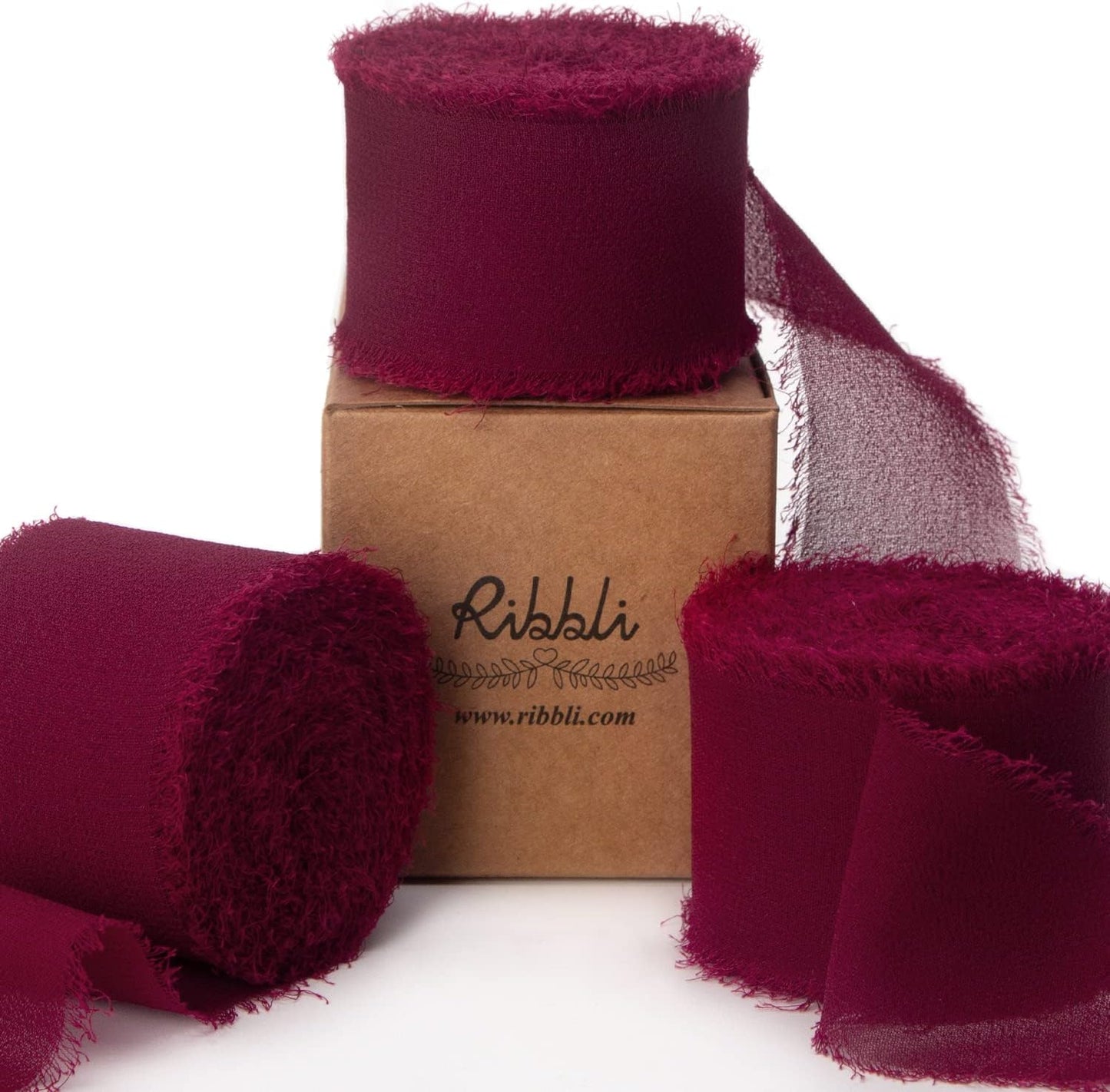 Ribbli Burgundy Chiffon Silk Ribbon, 1.5 inch x 30 Yard, Handmade, Fringe, Wedding Invitations, Gift Wrapping, Bridal Bouquets, Flower Arrangement - Crafty Corner