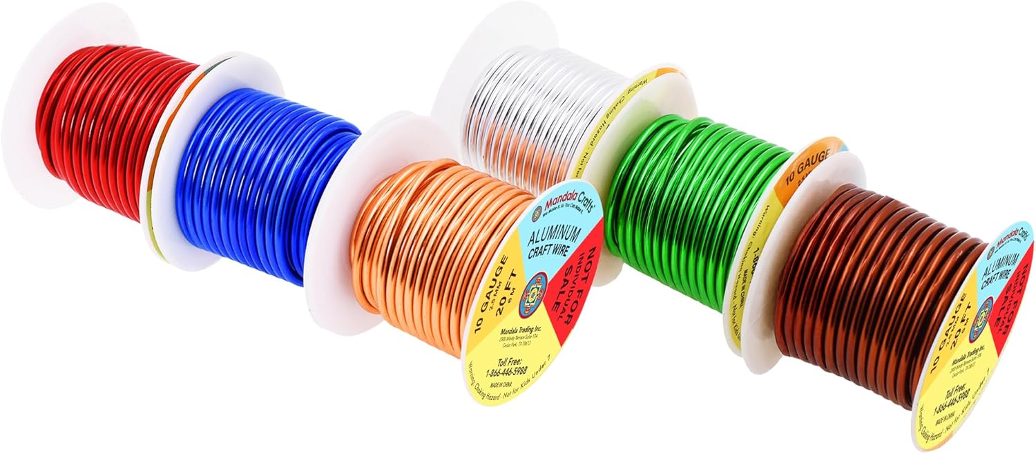 Mandala Crafts 10 Gauge Anodized Aluminum Craft Wire for Jewelry Making - 120 FT Colored Flexible Silver Copper True Blue Brown Red Kelly Green Wire - Bendable for Bonsai Armature Crafting Sculpting - Crafty Corner