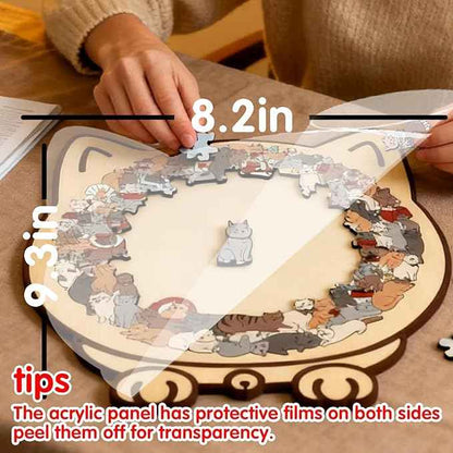 135 Piece Colored Cat Shaped Wooden Jigsaw Puzzle, Cats Shaped Wooden Puzzle, Unique Animal Shape Wood Puzzle and Acrylic Cover, Creative Gifts for Cats Lovers, Home Decor