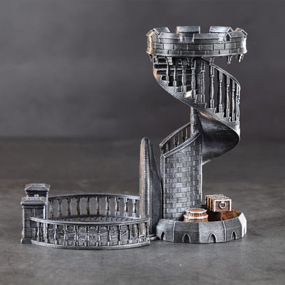 AUSPDICE DND Dice Tower - 36 Step Retro Color Tower for High Randomness in Table Games Like Dungeons and Dragons - Perfect Role Playing Game Gift (Ancient Silver Color)
