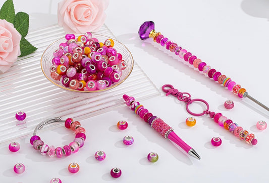 LAIDANLA Rose Mix Large Hole Beads,100pcs 15mm European Large Hole Beads Bulk for Bracelet Pens Jewelry Making Spacer Charms Craft Beads Decoration