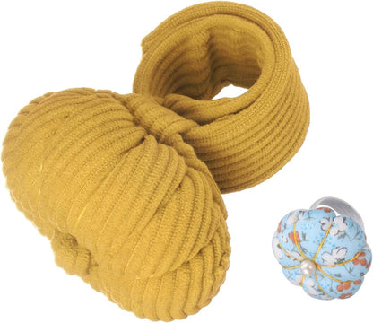 HARFINGTON Wrist Pin Cushions, Sewing Needle Pin Cushion Adjustable Strap with Elastic Strap Finger Ring Pincushions Fit All Wrist Sizes for Sewing Quilting Needlework DIY Crafts, Yellow/Blue