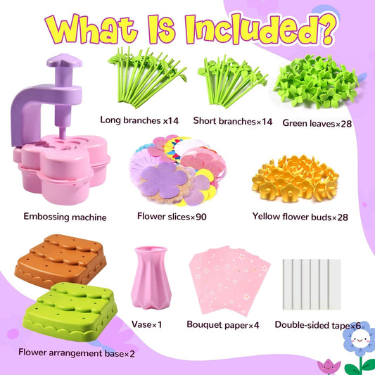 GPPNKC Flower Bouquet Craft Kit DIY Arts and Crafts Toddler Toys Flowers Market Toy Educational Fun DIY Activity Set Birthday Gift for 4 5 6 7 8+ Year Old Girls and Boys