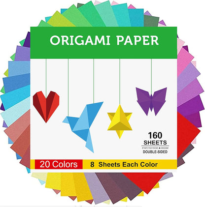 160 Sheets Origami Paper Double Sided for Arts & Crafts 20 Vivid Colors - 6 x 6 Inch Square Easy Fold Paper for Beginner - Crafty Corner