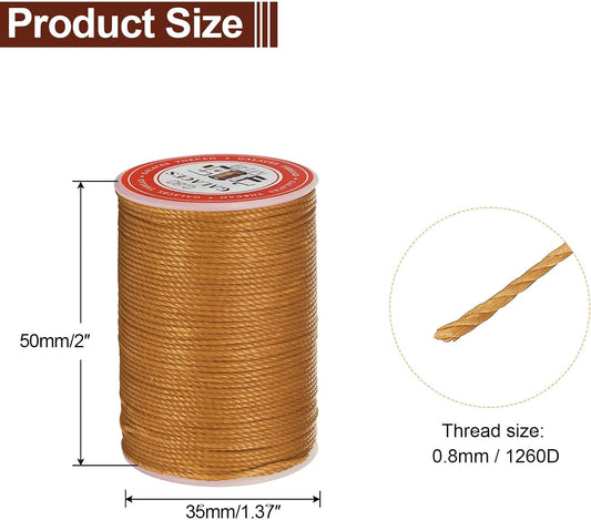 uxcell Round Leather Sewing Waxed Thread, 55m / 60 Yards Wax Polyester String, 0.8mm Waxed Stitching Cord for Leather Crafts, Bookbinding, Bracelets Braided, Golden Brown