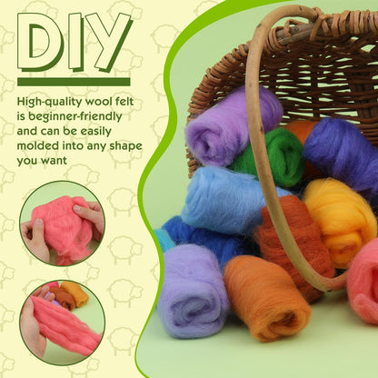 WONVOC 54 Colors Needle Felting Wool, 9.5oz/270g Roving Yarn, Wool Roving Bulk, Wool Roving for Needle Felting, Felting Wool Assorted Colors