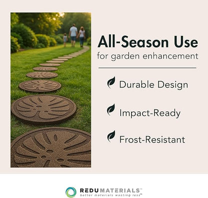 Garden Central 4-Pack 18”x18” Fake Tropical Leaf Rubber Stepping Stones, Round, Brown – Reversible Non-Slip Outdoor Faux Decorative Set for Landscaping – DIY Decor for Walkways & Yard Pathways