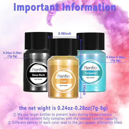 Renfio Mica Powder, 60 Colors Mica Powder for Resin Natural Epoxy Resin Color Pigment Powder Dye 0.25oz/7g Bottles Shimmer Pearl Pigments for Soap Making, Candle Making, Epoxy Crafts, Slime, Nail Art