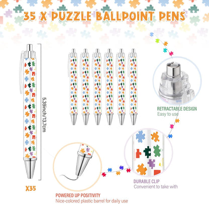 35 Sets Team Gifts 35 Puzzle Pens Bulk Retractable Ballpoint Pen 35 Thank You Cards and Organza Bags Appreciation Gifts for Coworker Employee Team Staff Teacher Nurse Student