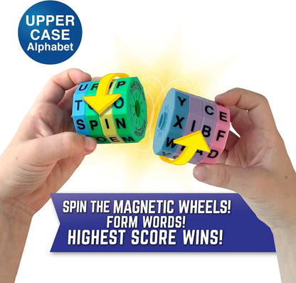 Geospace Read Spin Education Game for Kids – A Handheld Magnetic Spelling Game with Storage Pouch (Upper Case Letters)