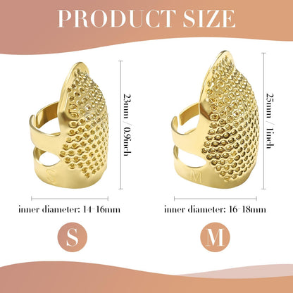 ZESION 4Pcs Sewing Thimbles, Adjustable Metal Thimbles for Hand Sewing Finger Protector, Quilting Craft Accessories for Knitting Needlework DIY Tools, Gold(2 Sizes, S/M)