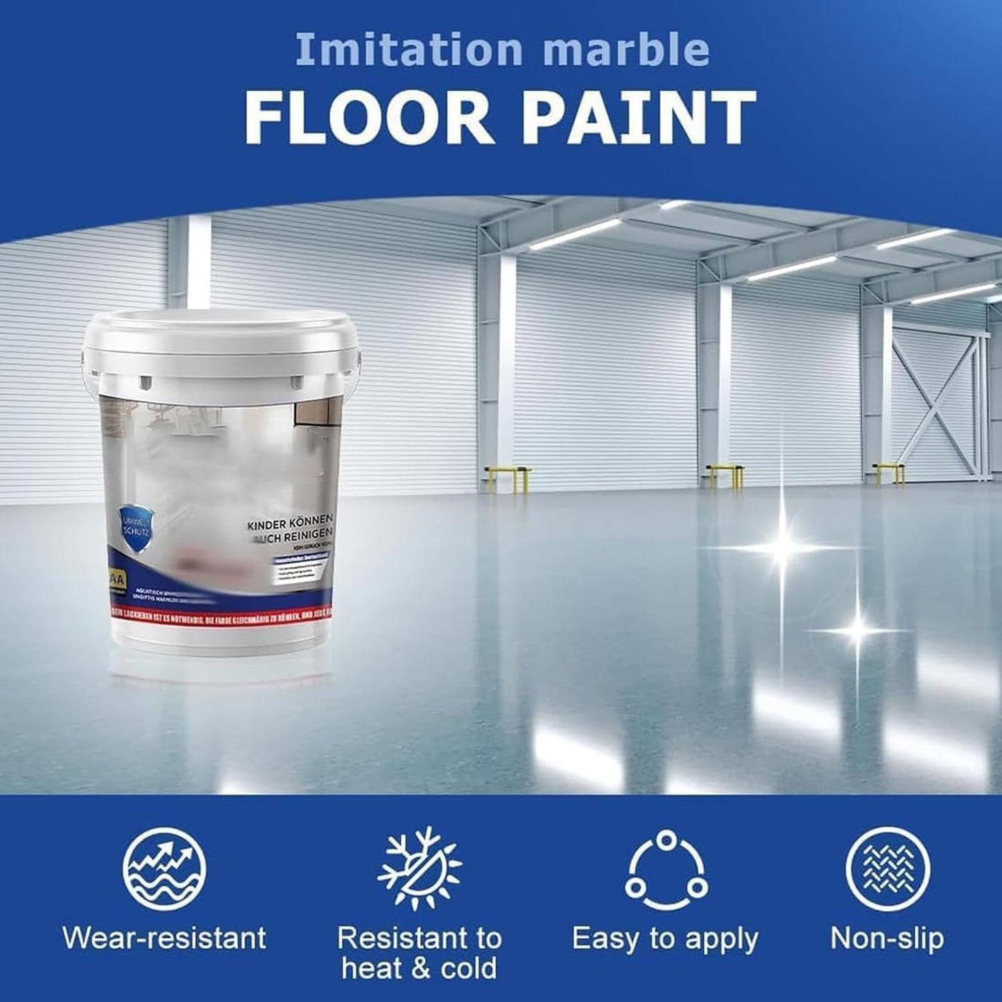 Epoxy Floor Paint, Epoxy Colored Sand Floor Paint, High-Gloss Marble Effect Self-Leveling Coating, Waterproof, Non-Slip, Ultra-Durable for Garage, Basement, Wood Floors (Sea Gray,22 lb)