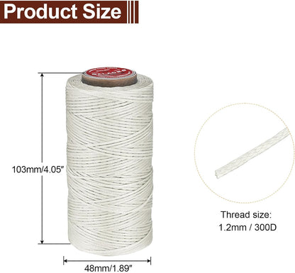 uxcell Flat Leather Sewing Waxed Thread, 140m / 153 Yards Polyester Wax String, 300D Wax Stitching Cord for Leather Crafts, Bookbinding, Bracelets Braided, Milky White