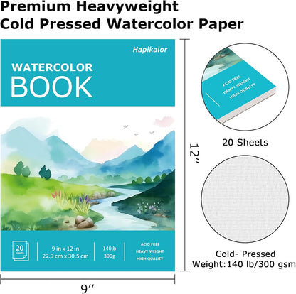 Hapikalor 2-Pack 9"x12"Watercolor Paper Pad, Bulk School Supplies for Kids, Teacher Classroom Must Have, Art Watercolor Paper, Arts & Crafts, Watercolor Pad for Finger Paint, Watercolor Pens, Teal