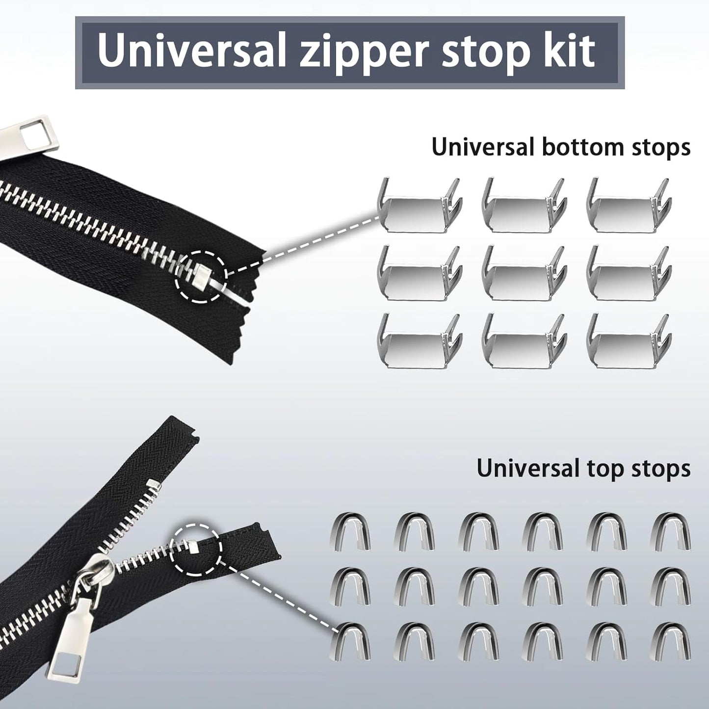 VICHERIA Zipper Repair Kit (45 Pcs), Universal Size #5 Zippers for Sewing, Replacement Slider Pull Fix Kit for Jackets, Coat, Boot, Backpack, Purse