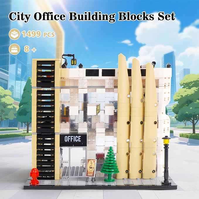 City Office Building Block Set, Streetview City Modular Building Brick 1499 PCS MOC Architecture Model Collectible Display Kit