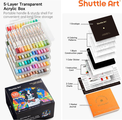 Shuttle Art 60 Pack Dual Tone Acrylic Paint Markers, 120 Colors Acrylic Paint Pens for Rock Painting, Ceramic, Wood, Canvas, Glass, Stone, Fabric, Card Making, DIY & Art Supplies
