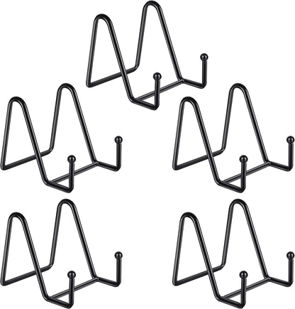 Decolore 5 Pack 3 Inch Small Easel Metal Display Stands - Black Iron Plate Holder for Picture, Decorative Plate, Book, Photo, Artistic Work (5 pcs)