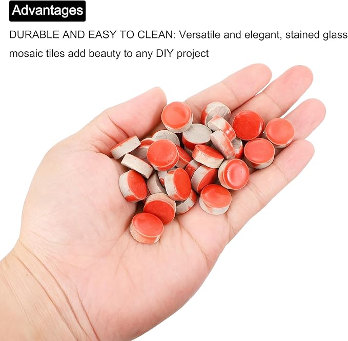 MECCANIXITY 200g Ceramic Mosaic Tiles for Crafts Bulk, Round Red Ceramic Tiles for Mosaic Kits Garden Stepping Stone Cup Mat
