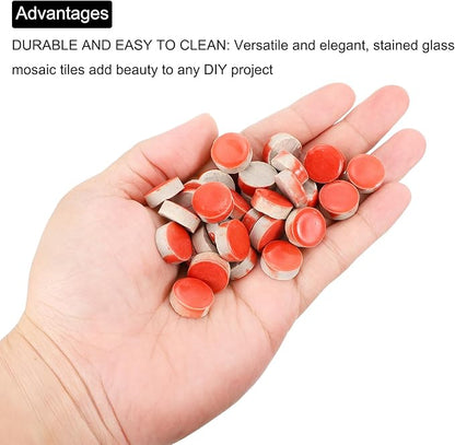 MECCANIXITY 200g Ceramic Mosaic Tiles for Crafts Bulk, Round Red Ceramic Tiles for Mosaic Kits Garden Stepping Stone Cup Mat