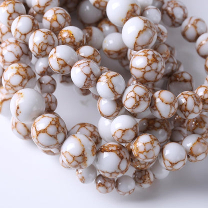 60pcs 6mm White Howlite Spun Gold Stone Beads for Jewelry Making Natural Stone Energy Healing Beads DIY Bracelet Necklace 15" (6mm, White Howlite Spun Gold Stone)