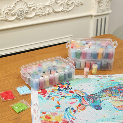 Douorgan 3-Tier Diamond Painting Storage Containers Portable Bead Organizer and Storage Box Stackable Arts & Crafts Organizers for Nail Charms Seed, 132 Round, Funnel, Stickers
