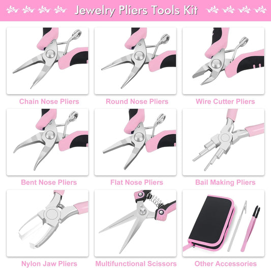 Toolour Jewelry Pliers Set Jeweler Making Tools for Adults,11pcs Professional Jewelry Pliers Tool Kit with Jewellery Making Supplies for DIY Beading Crafting Crimping Cutting Repair - Crafty Corner