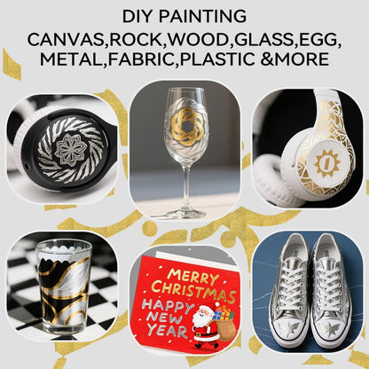 TRANSON 3 Gold, 3 Silver, 1 Black and 1 White Paint Markers Bold and Fine Dual-tip Acrylic Paint Marker Set for Rock Painting Glass Canvas Wood Leather Ceramic Painting