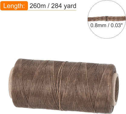 MECCANIXITY Waxed Thread,284 Yard 0.8mm 150D Flat Wax Thread Polyester Waxed String for Leather Sewing Hand Weaving Book Binding Home Decoration, Brown