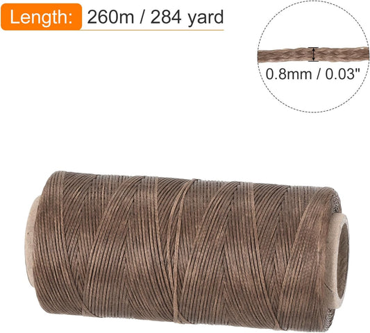 MECCANIXITY Waxed Thread,284 Yard 0.8mm 150D Flat Wax Thread Polyester Waxed String for Leather Sewing Hand Weaving Book Binding Home Decoration, Brown