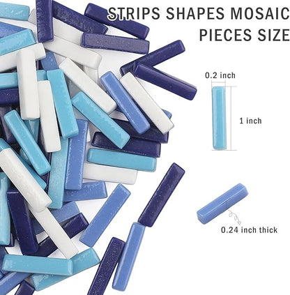 Youway Style Mosaic Tiles for Crafts Bulk, 200g Blue Colors Glass Pieces, Strips Shapes for DIY Crafts Art, Mosaic Supplies and Projects (Multi-Blue)