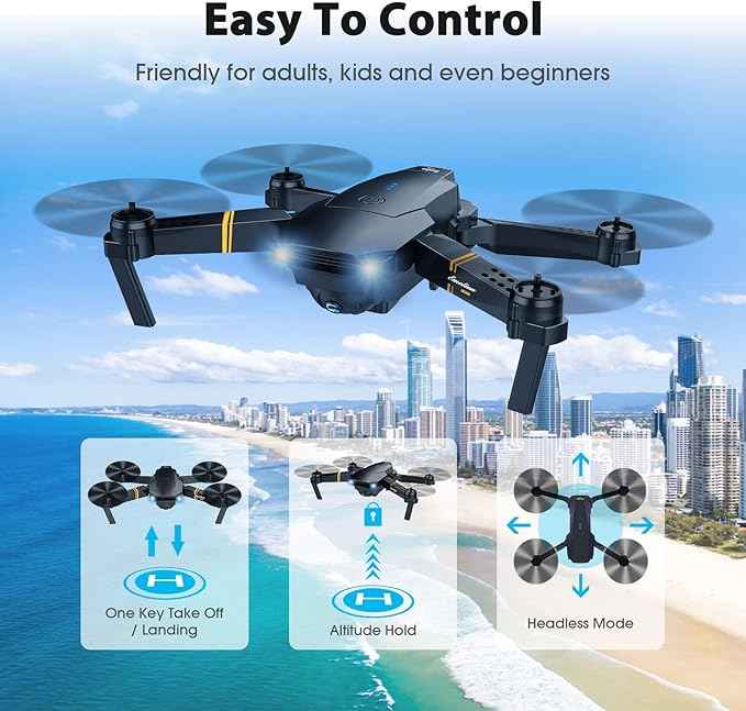 Drones with Camera for Adults Kids, Foldable RC Quadcopter, Helicopter Toys, 1080P FPV Video Drone for Beginners, 2 Batteries, Carrying Case, One Key Start, Altitude Hold,Headless Mode,3D Flips